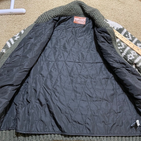 Buffalo David Bitton Men's Large Green Fair Isle Knit Full Zip Collar Sweater - Picture 9 of 12